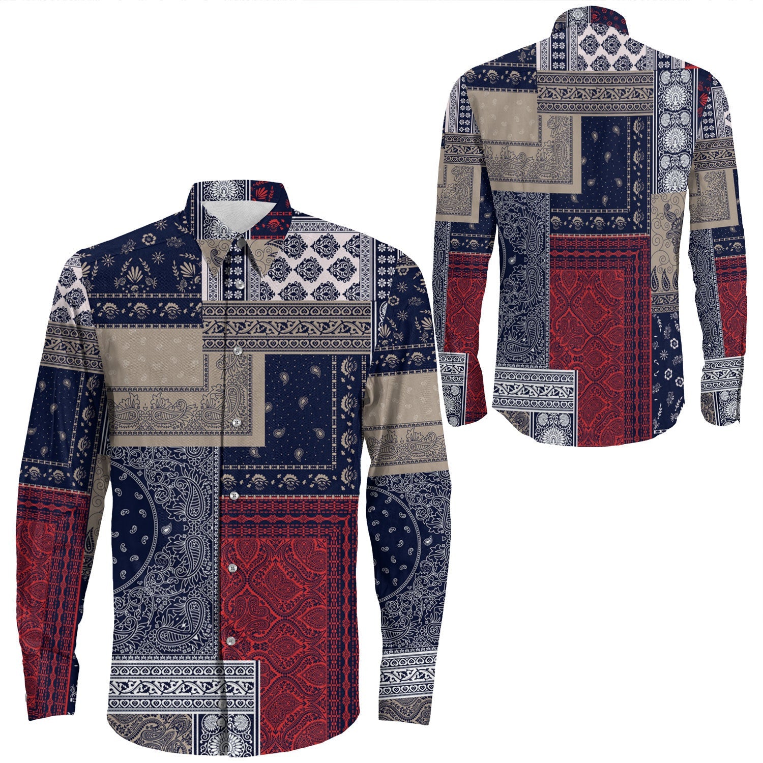 Shirt Paisley Bandana Pattern Seamless Long Sleeve Button Shirt