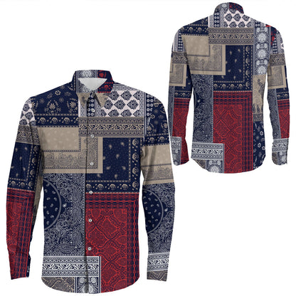 Shirt Paisley Bandana Pattern Seamless Long Sleeve Button Shirt