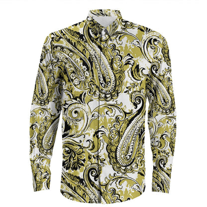 Shirt Paisley Bandana Pattern Seamless Long Sleeve Button Shirt