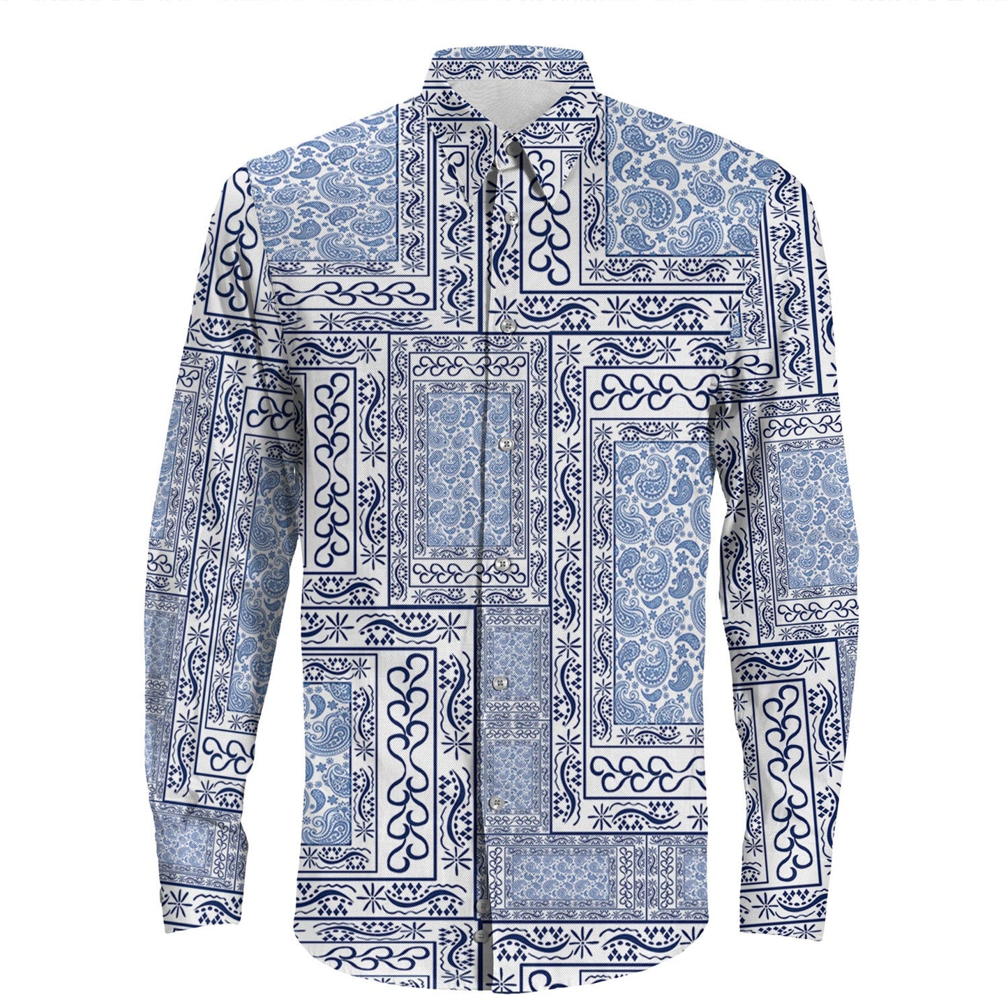 Shirt Paisley Bandana Pattern Seamless Long Sleeve Button Shirt