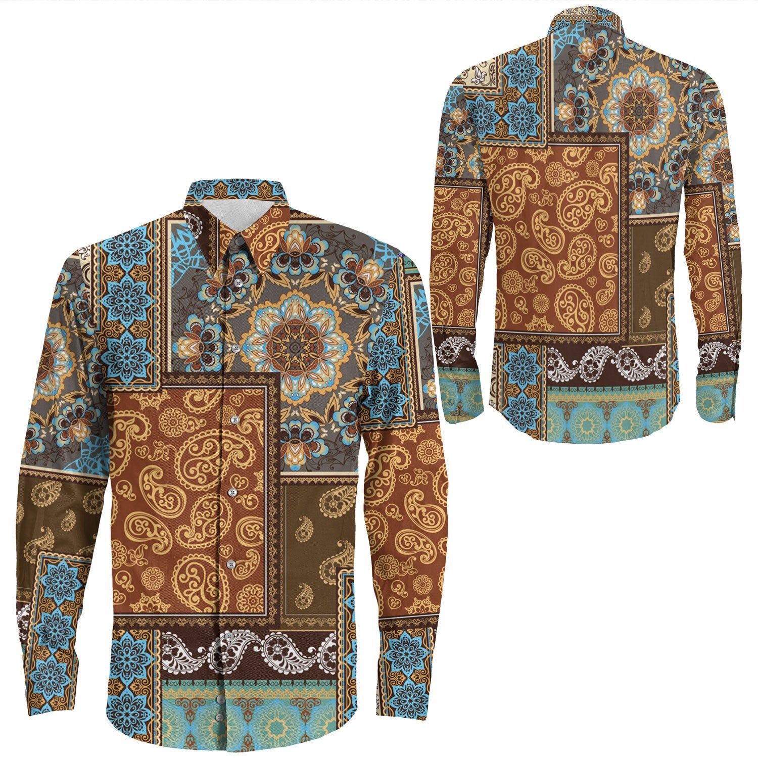 Shirt Paisley Bandana Pattern Seamless Long Sleeve Button Shirt