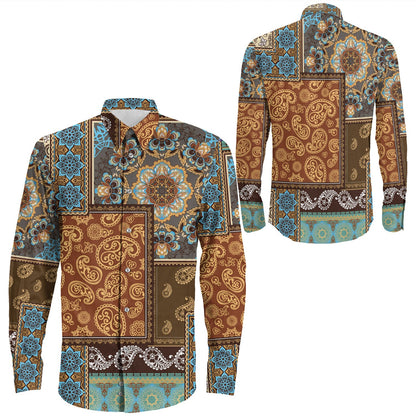 Shirt Paisley Bandana Pattern Seamless Long Sleeve Button Shirt