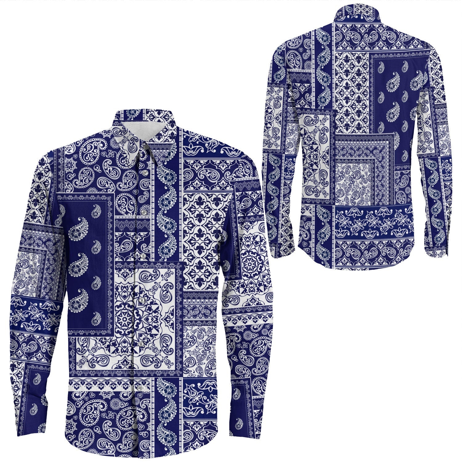 Shirt Paisley Bandana Pattern Seamless Long Sleeve Button Shirt