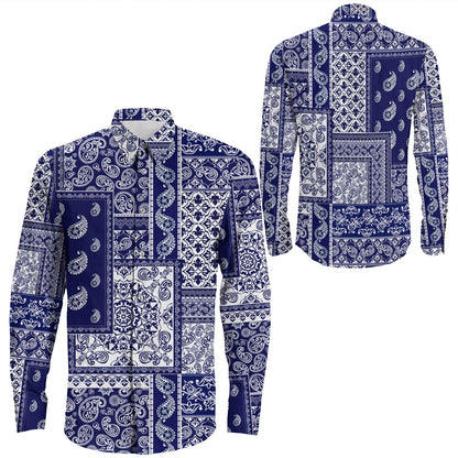 Shirt Paisley Bandana Pattern Seamless Long Sleeve Button Shirt