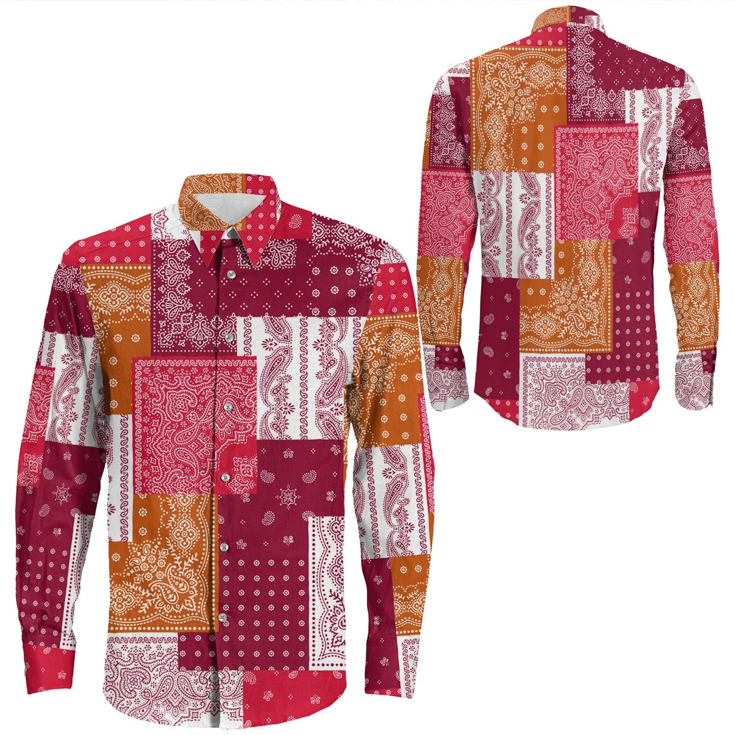 Shirt Paisley Bandana Pattern Seamless Long Sleeve Button Shirt