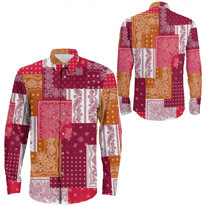 Shirt Paisley Bandana Pattern Seamless Long Sleeve Button Shirt