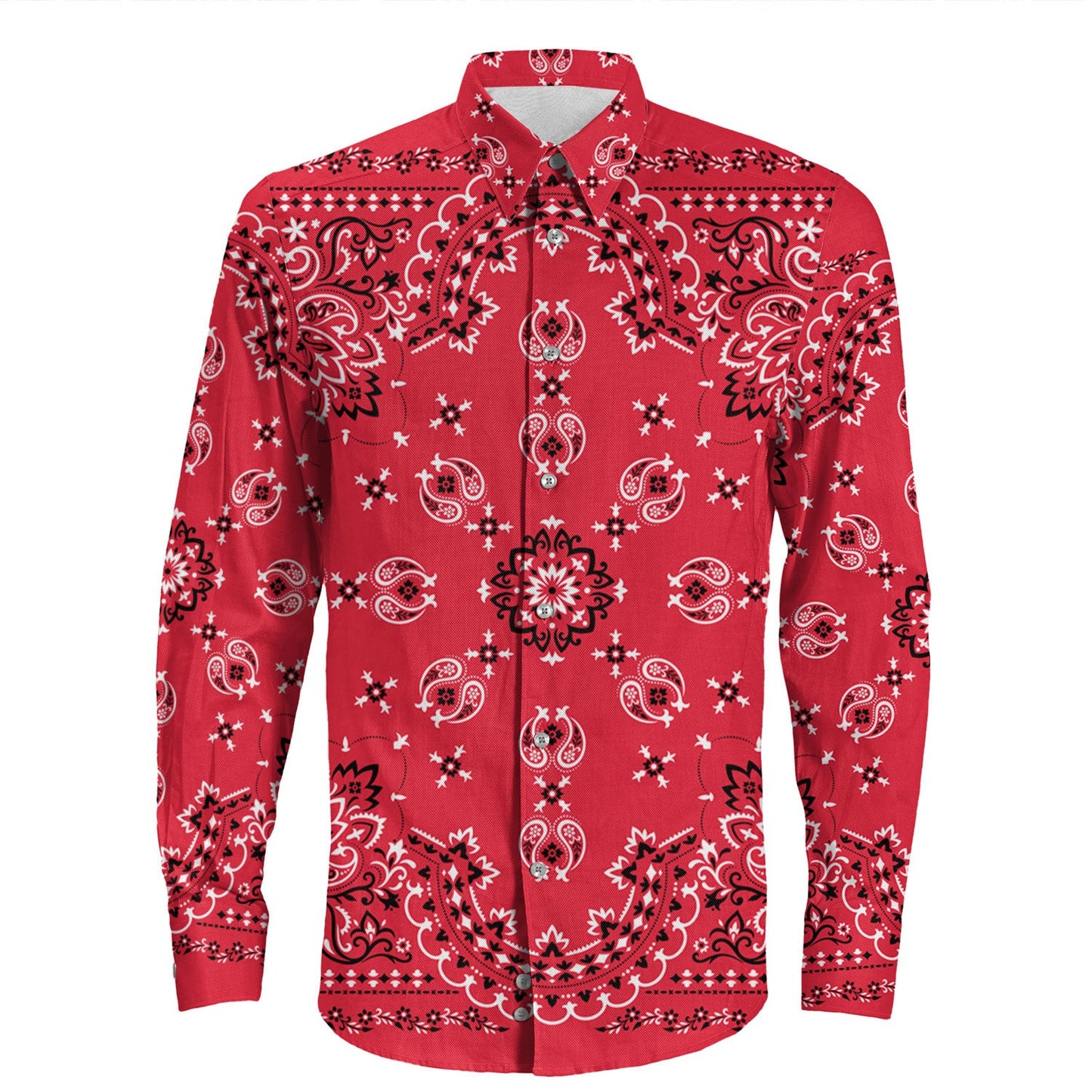 Shirt Paisley Bandana Pattern Seamless Long Sleeve Button Shirt
