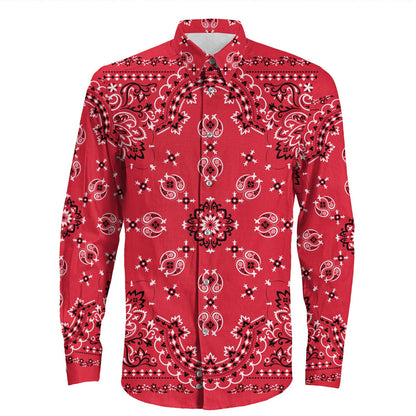 Shirt Paisley Bandana Pattern Seamless Long Sleeve Button Shirt