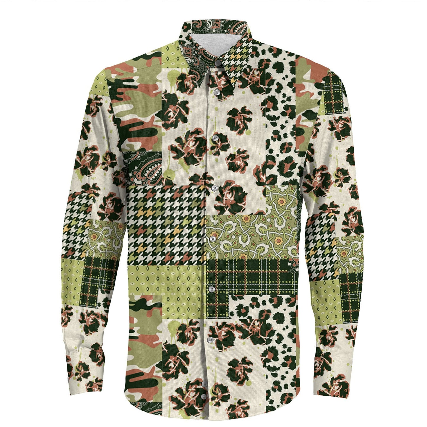 Shirt Paisley Bandana Pattern Seamless Long Sleeve Button Shirt