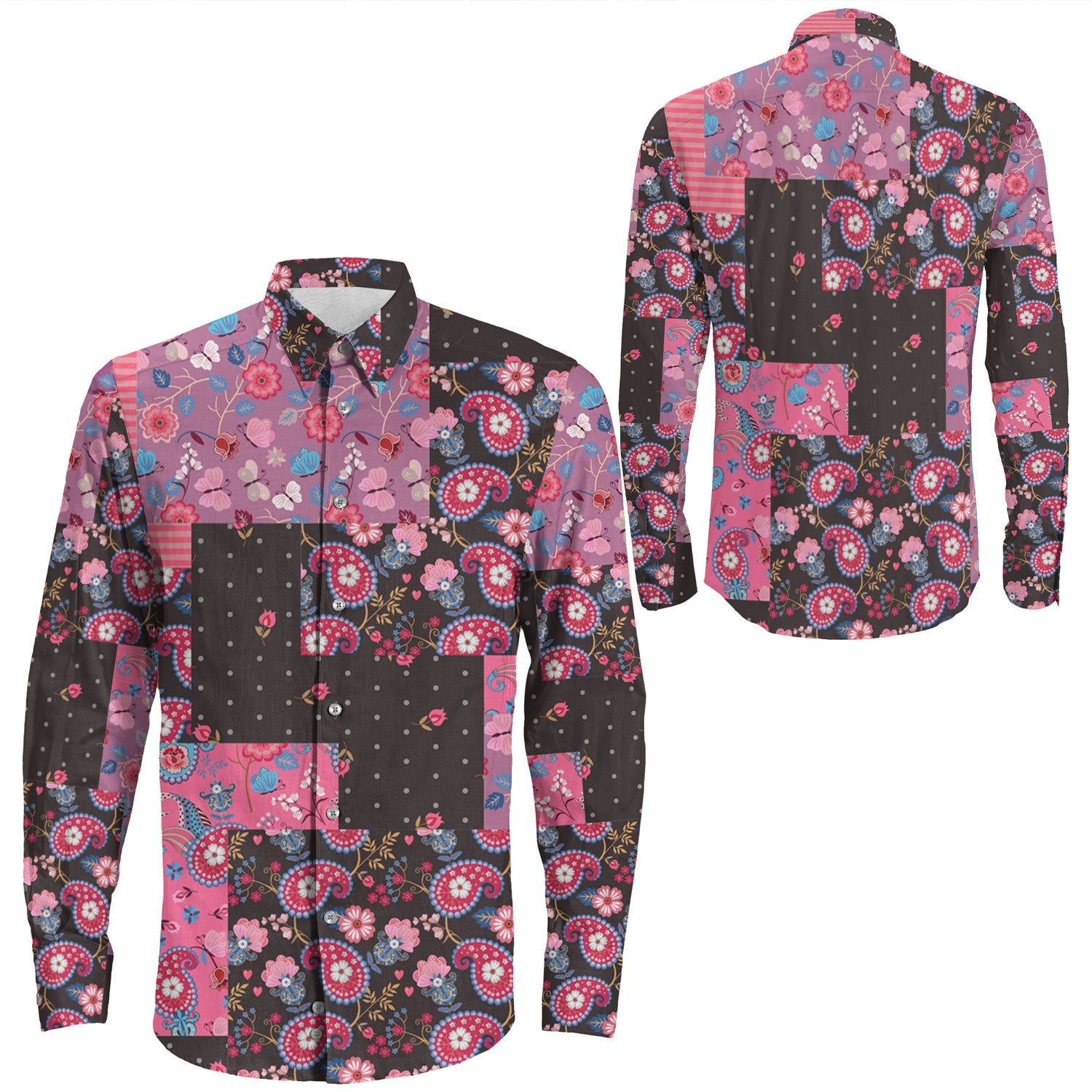 Shirt Paisley Bandana Pattern Seamless Long Sleeve Button Shirt