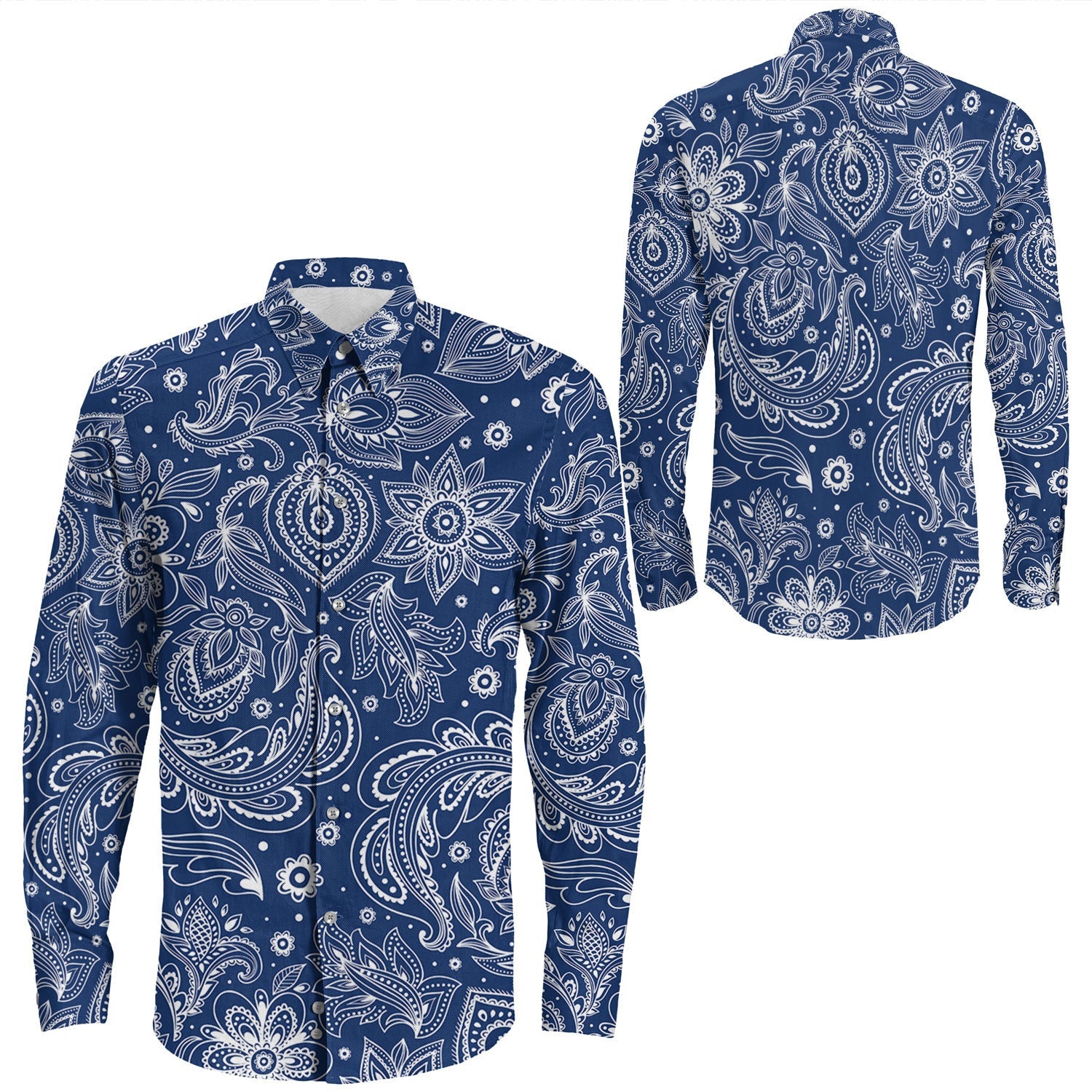 Shirt Paisley Bandana Pattern Seamless Long Sleeve Button Shirt