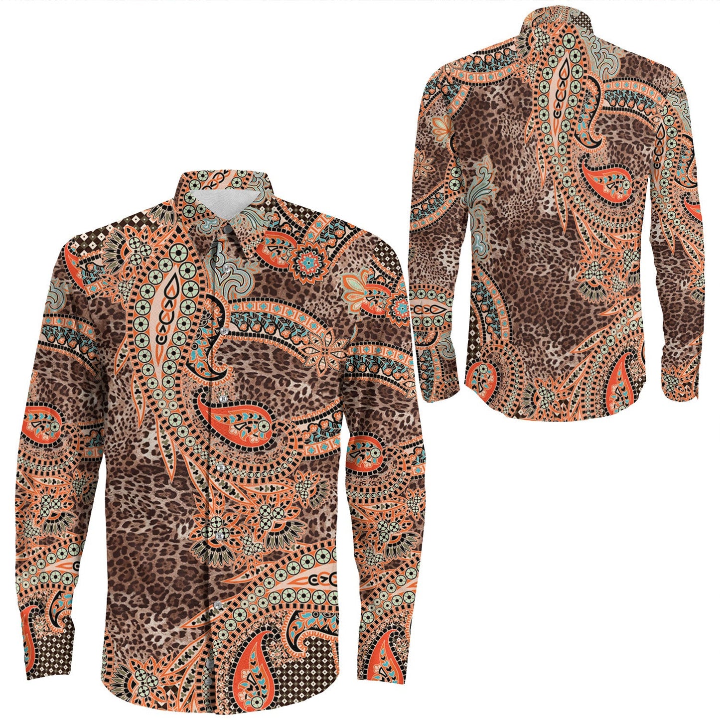 Shirt Paisley Bandana Pattern Seamless Long Sleeve Button Shirt