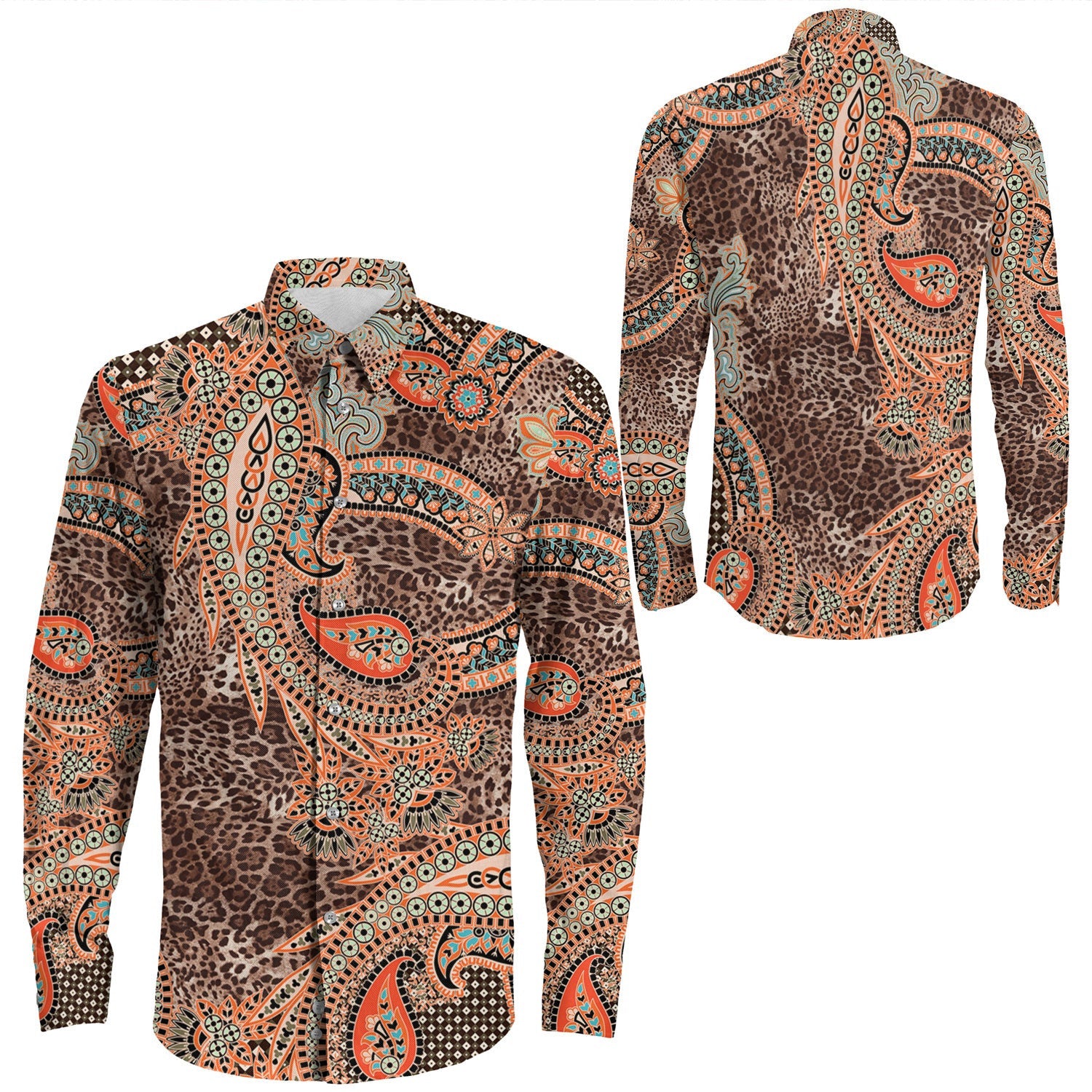 Shirt Paisley Bandana Pattern Seamless Long Sleeve Button Shirt