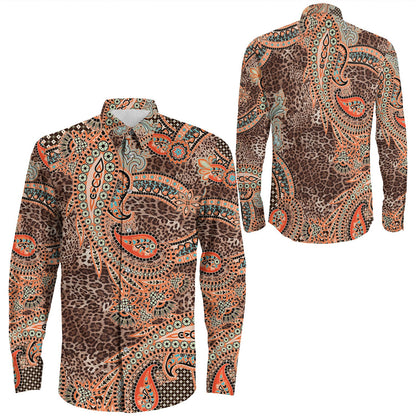 Shirt Paisley Bandana Pattern Seamless Long Sleeve Button Shirt