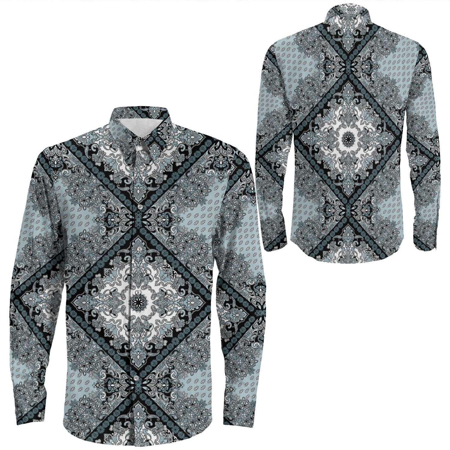 Shirt Paisley Bandana Pattern Seamless Long Sleeve Button Shirt
