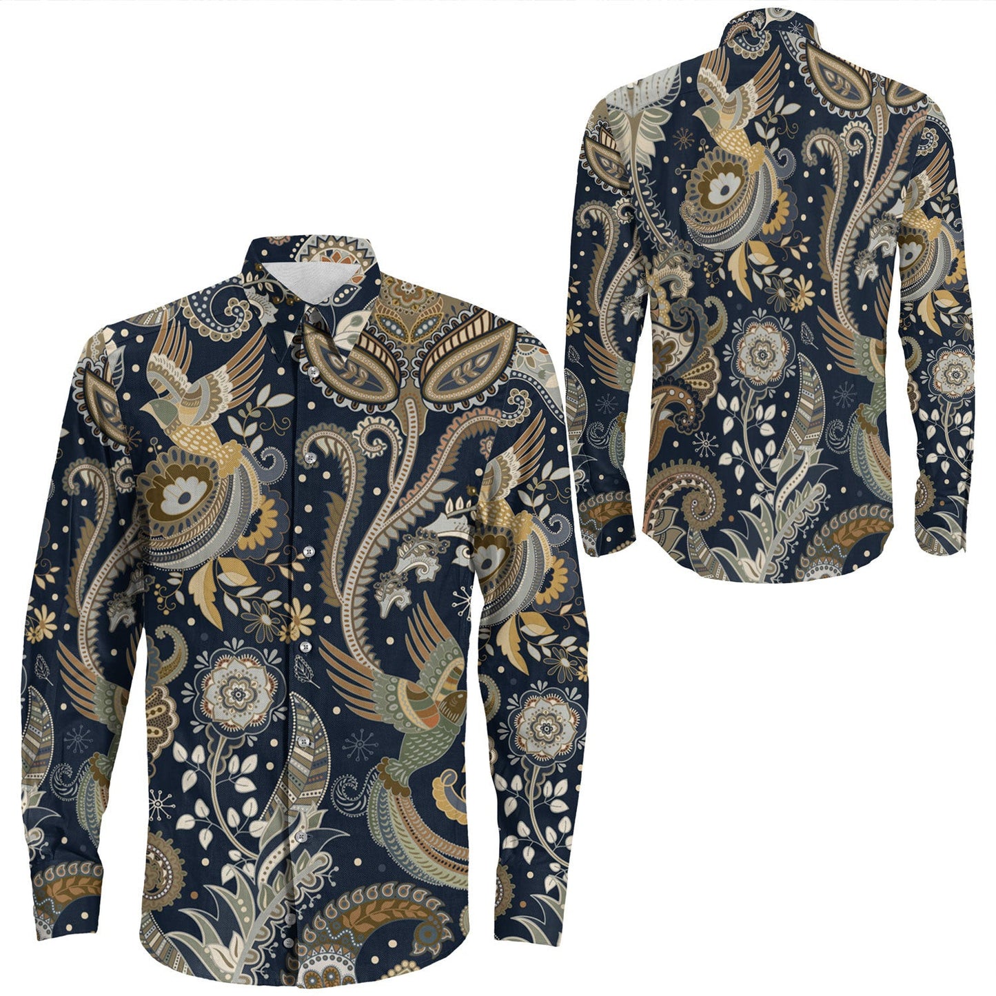 Shirt Paisley Bandana Pattern Seamless Long Sleeve Button Shirt