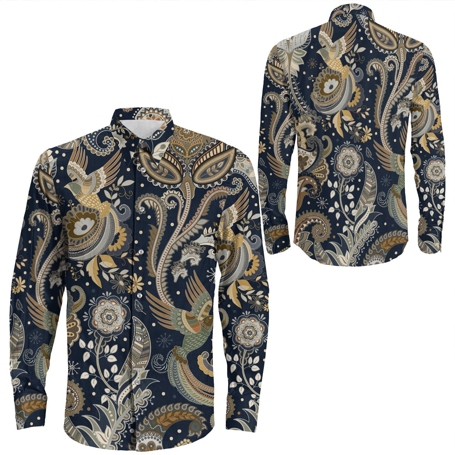Shirt Paisley Bandana Pattern Seamless Long Sleeve Button Shirt