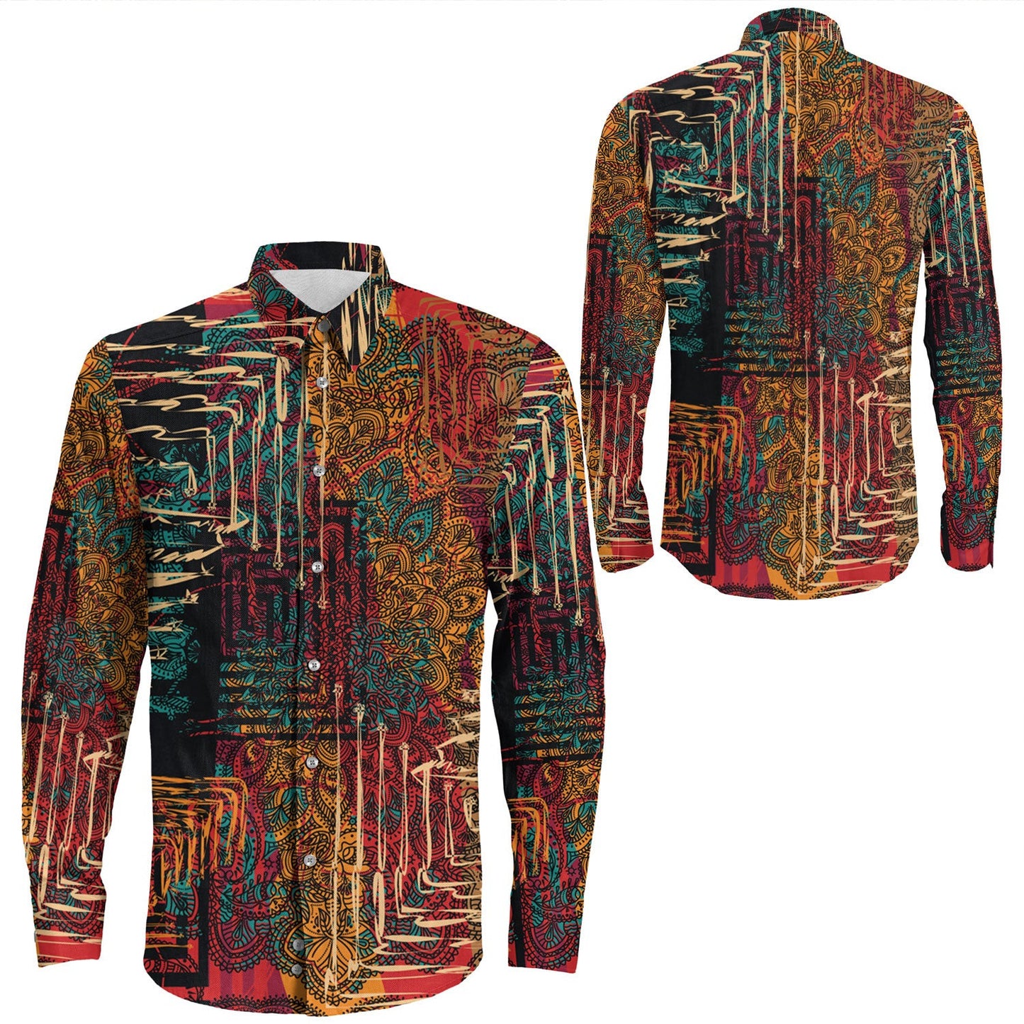 Shirt Paisley Bandana Pattern Seamless Long Sleeve Button Shirt