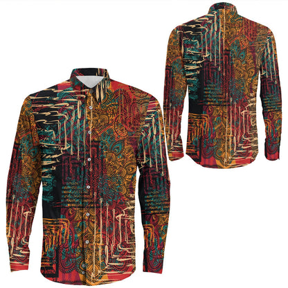 Shirt Paisley Bandana Pattern Seamless Long Sleeve Button Shirt