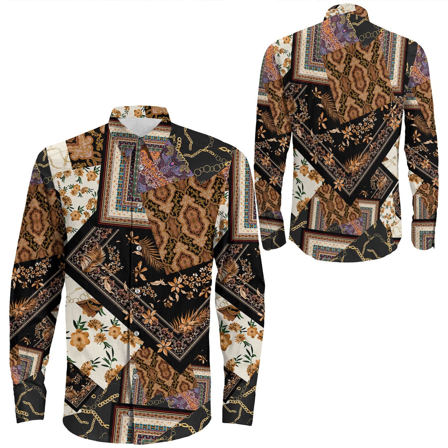 Shirt Paisley Bandana Pattern Seamless Long Sleeve Button Shirt