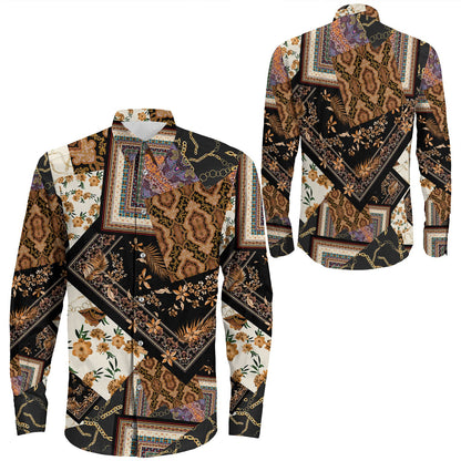 Shirt Paisley Bandana Pattern Seamless Long Sleeve Button Shirt
