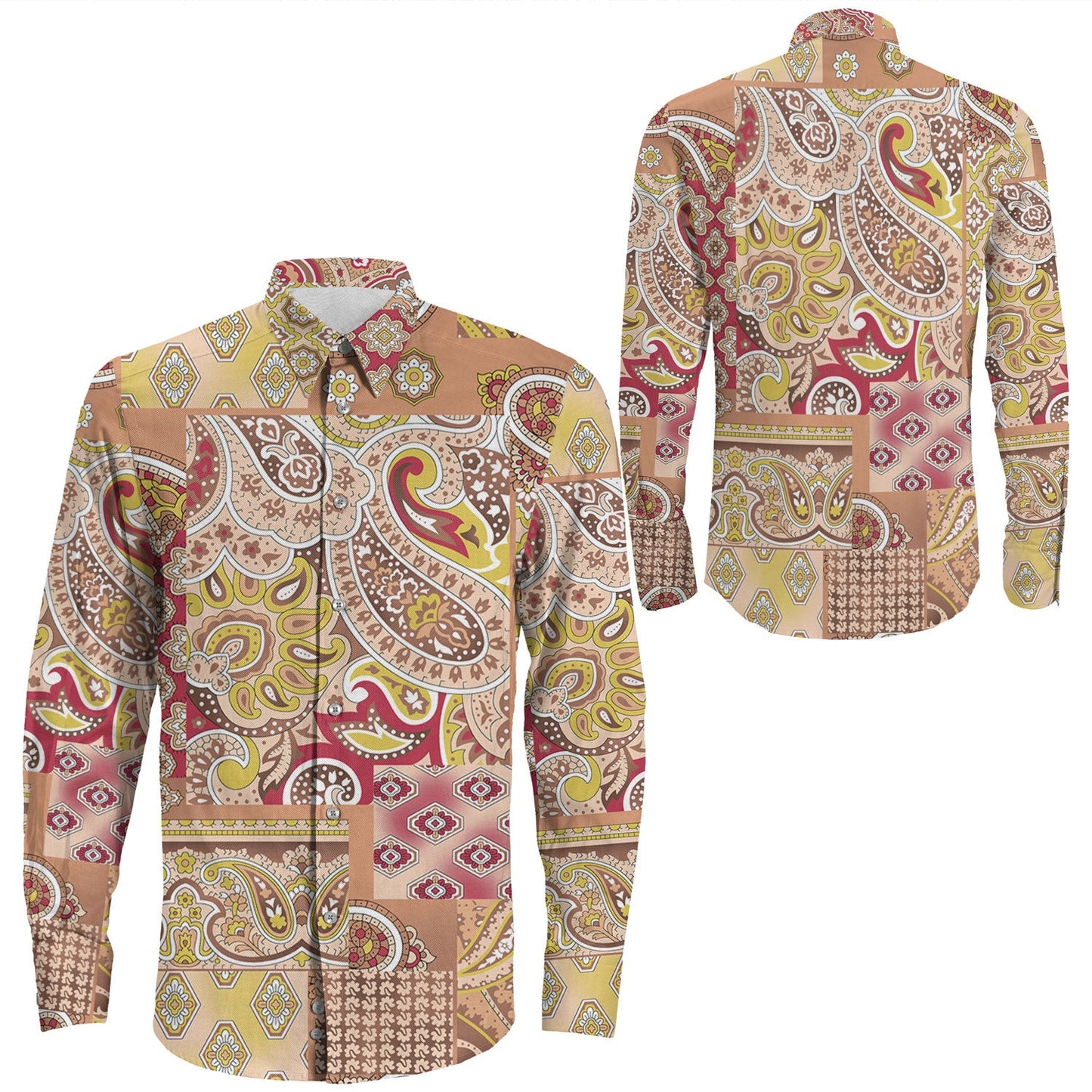 Shirt Paisley Bandana Pattern Seamless Long Sleeve Button Shirt