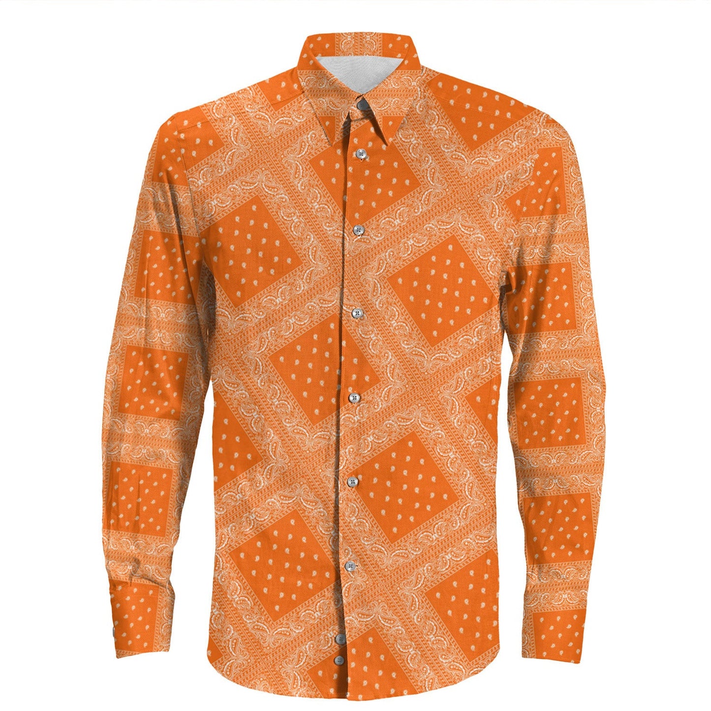 Shirt Paisley Bandana Pattern Seamless Orange Long Sleeve Button Shirt