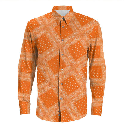 Shirt Paisley Bandana Pattern Seamless Orange Long Sleeve Button Shirt