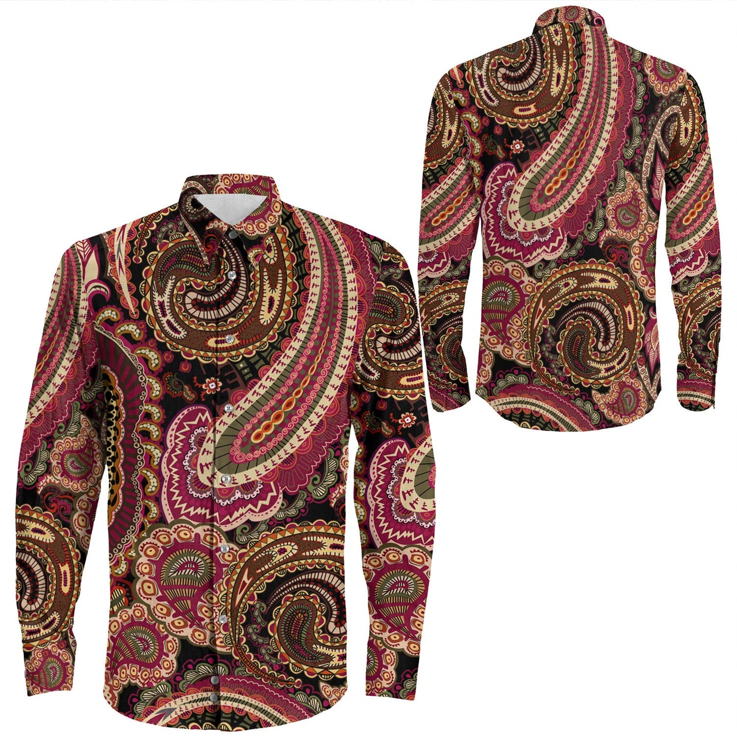 Shirt Paisley Bandana Pattern Seamless Long Sleeve Button Shirt