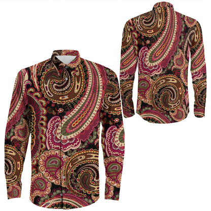 Shirt Paisley Bandana Pattern Seamless Long Sleeve Button Shirt
