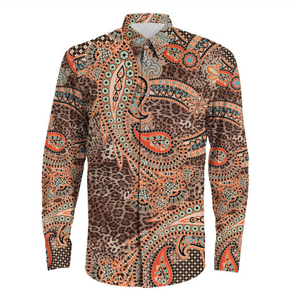 Shirt Paisley Bandana Pattern Seamless Long Sleeve Button Shirt