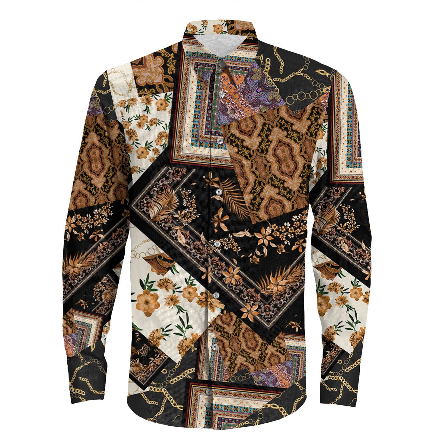 Shirt Paisley Bandana Pattern Seamless Long Sleeve Button Shirt