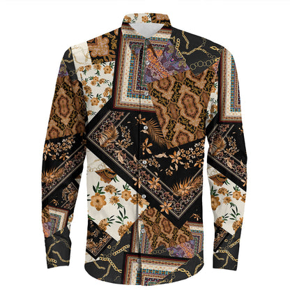 Shirt Paisley Bandana Pattern Seamless Long Sleeve Button Shirt