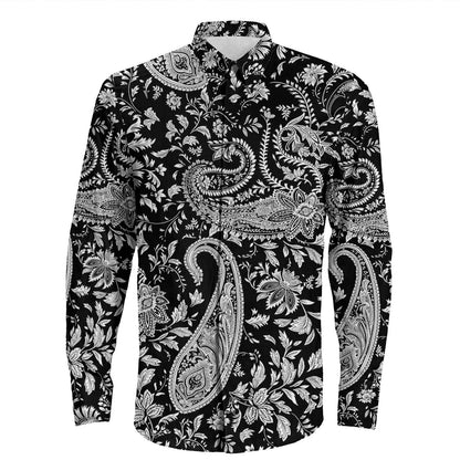Shirt Paisley Bandana Pattern Seamless Long Sleeve Button Shirt