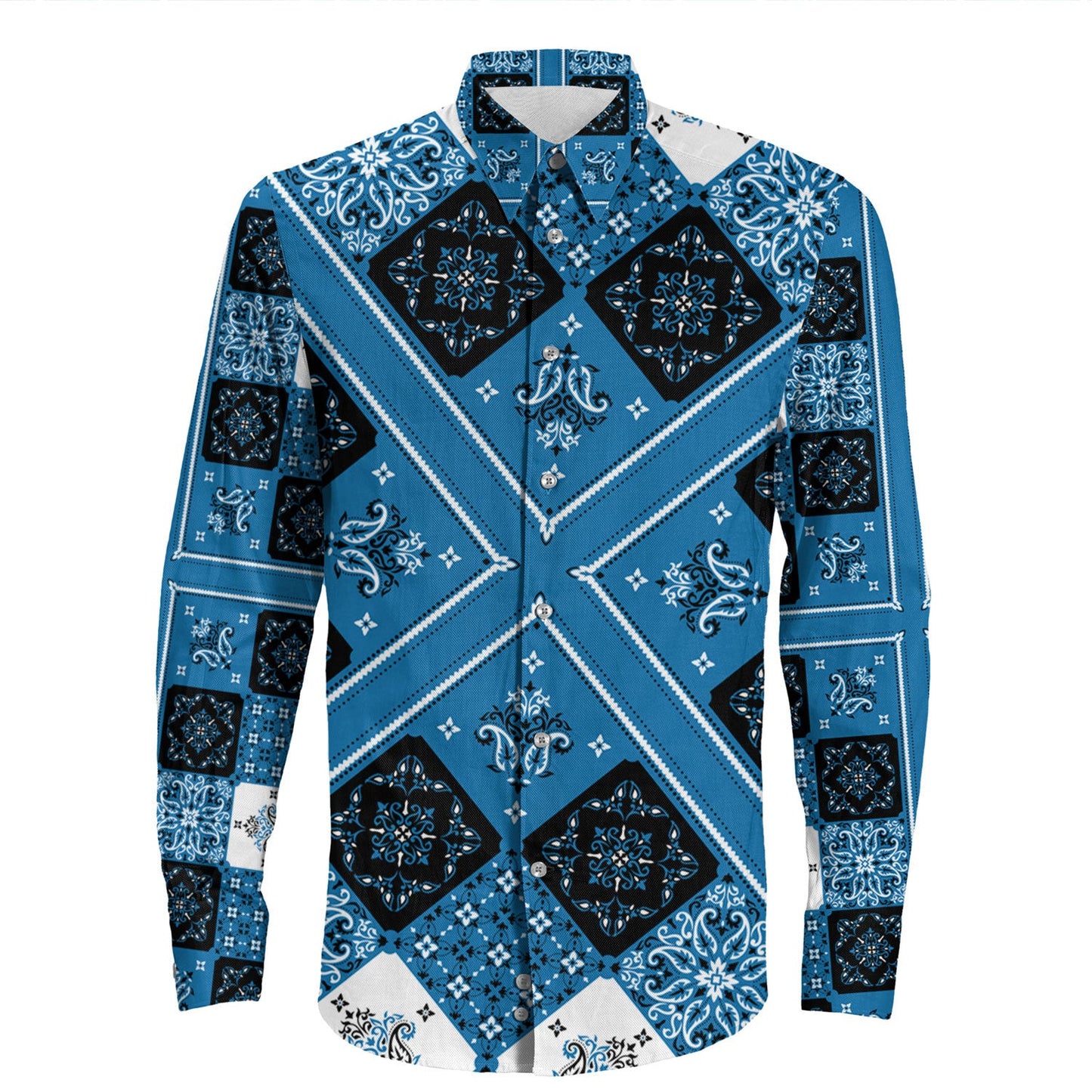 Shirt Paisley Bandana Pattern Seamless Long Sleeve Button Shirt