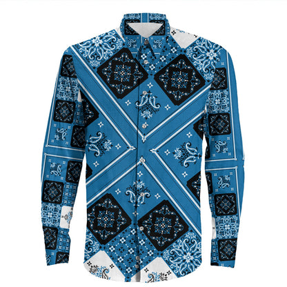 Shirt Paisley Bandana Pattern Seamless Long Sleeve Button Shirt