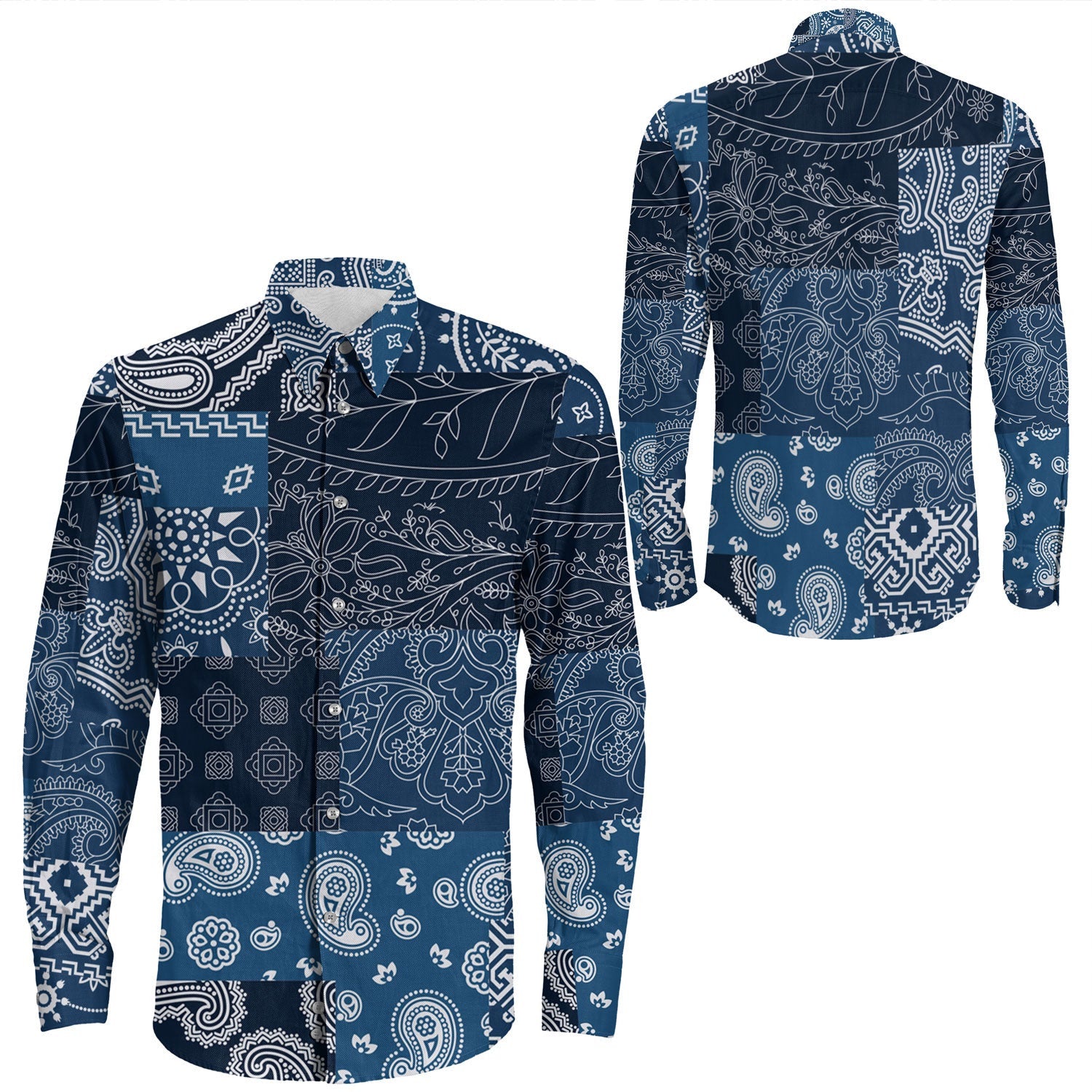 Shirt Paisley Bandana Pattern Seamless Long Sleeve Button Shirt