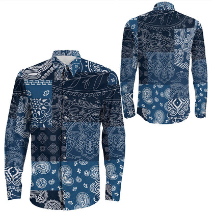 Shirt Paisley Bandana Pattern Seamless Long Sleeve Button Shirt