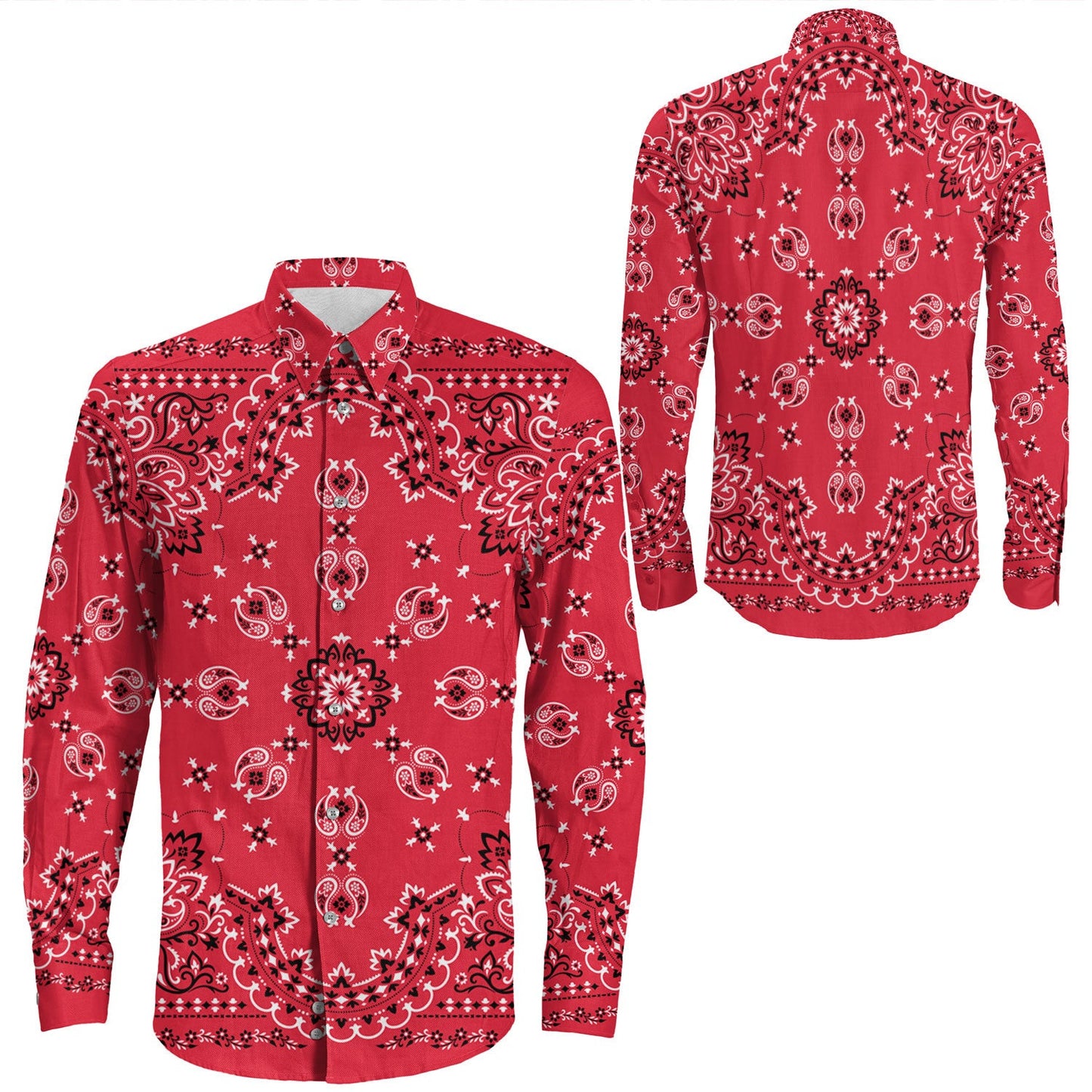 Shirt Paisley Bandana Pattern Seamless Long Sleeve Button Shirt