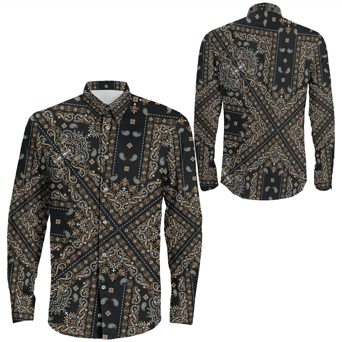 Shirt Paisley Bandana Pattern Seamless Long Sleeve Button Shirt