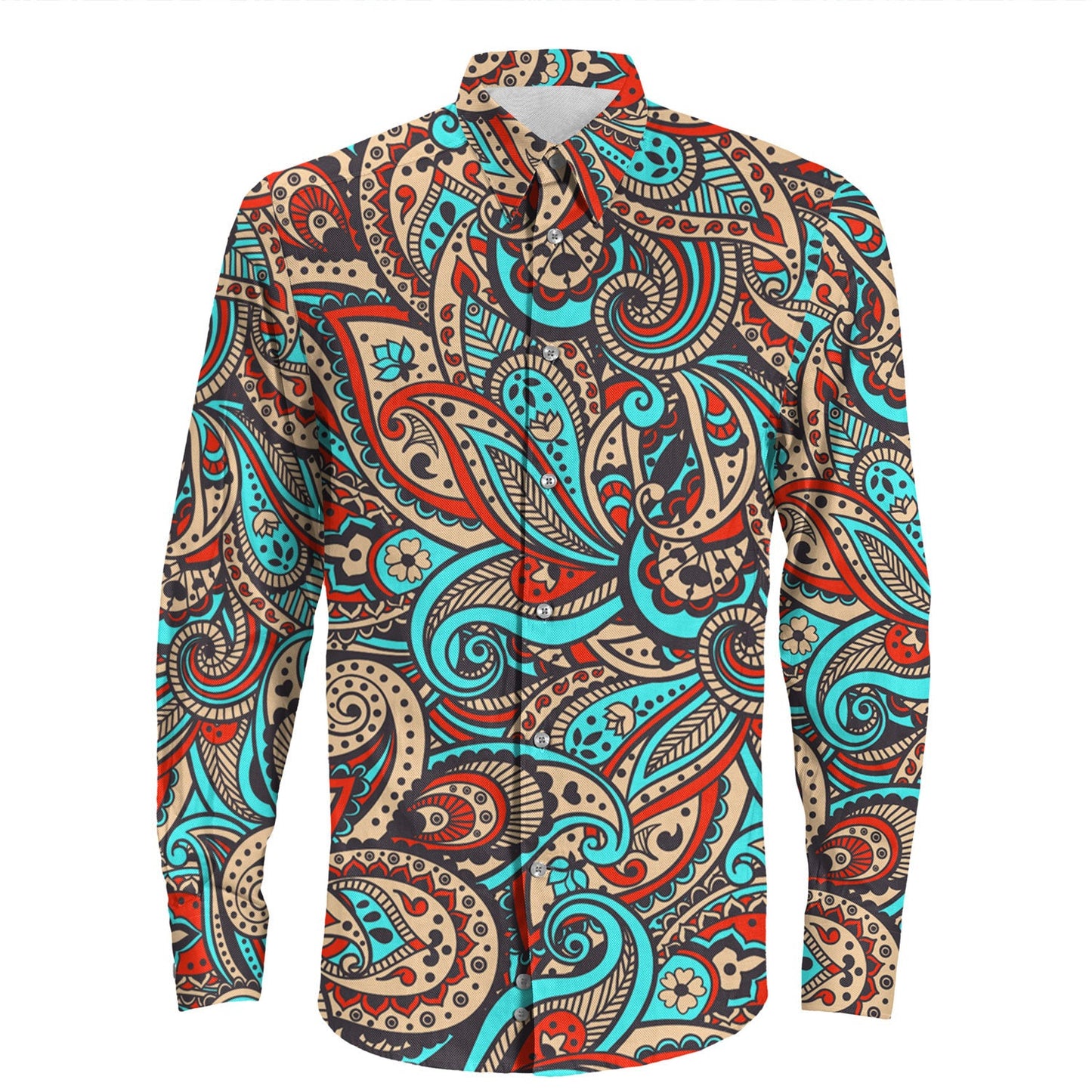 Shirt Paisley Bandana Pattern Seamless Long Sleeve Button Shirt