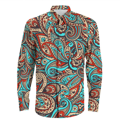 Shirt Paisley Bandana Pattern Seamless Long Sleeve Button Shirt