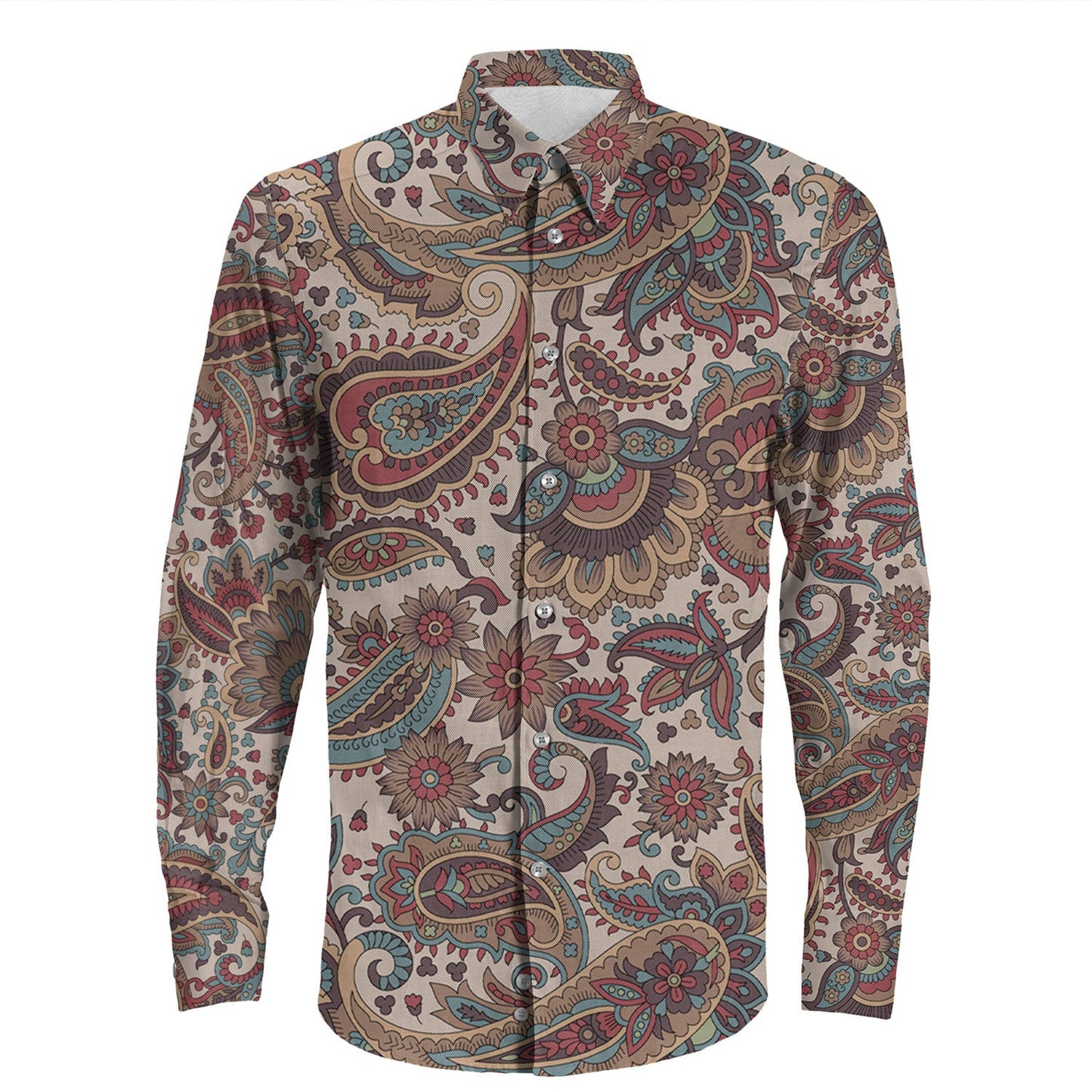 Shirt Paisley Bandana Pattern Seamless Long Sleeve Button Shirt