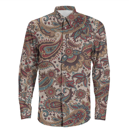 Shirt Paisley Bandana Pattern Seamless Long Sleeve Button Shirt