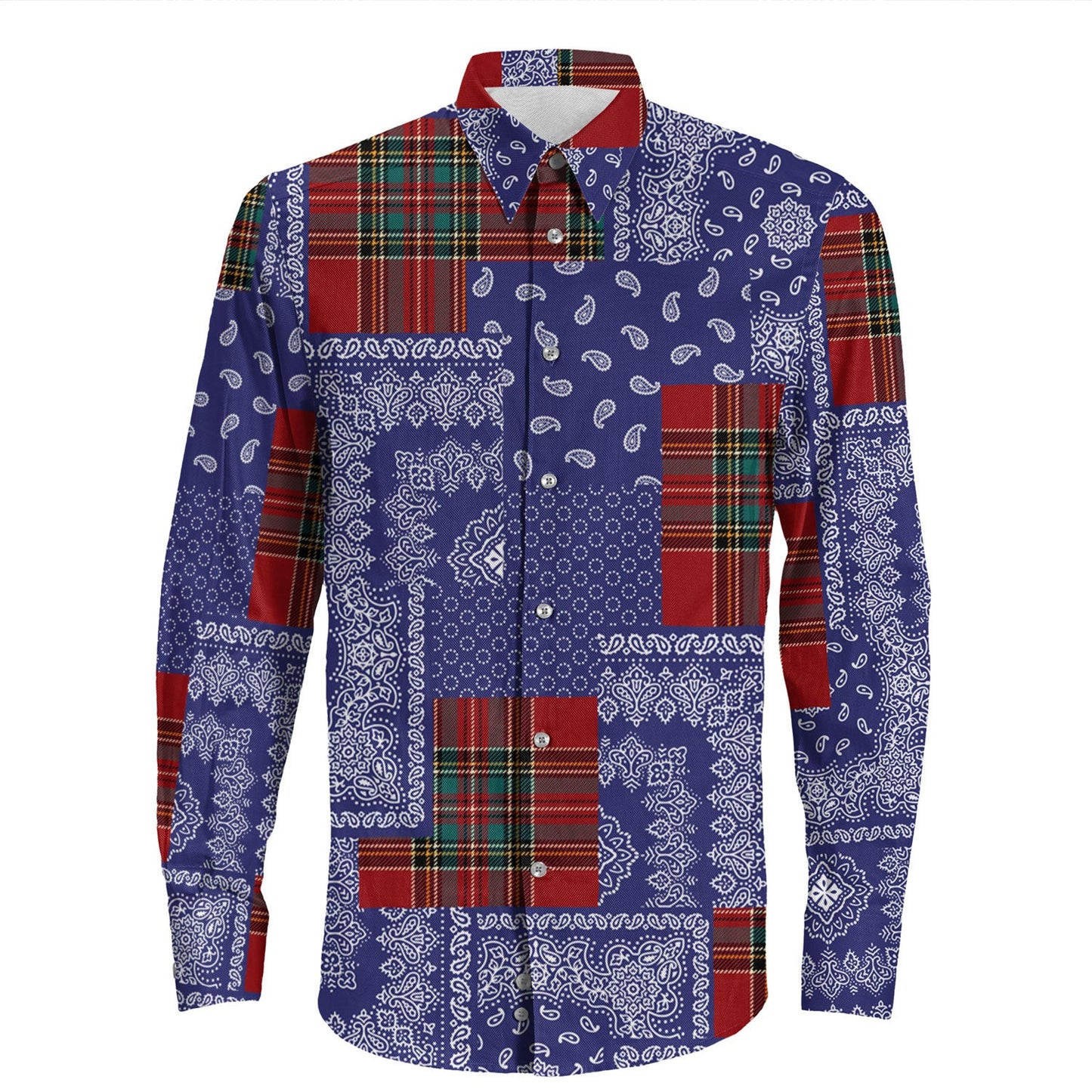 Shirt Paisley Bandana Pattern Seamless Long Sleeve Button Shirt