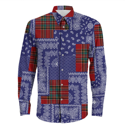 Shirt Paisley Bandana Pattern Seamless Long Sleeve Button Shirt