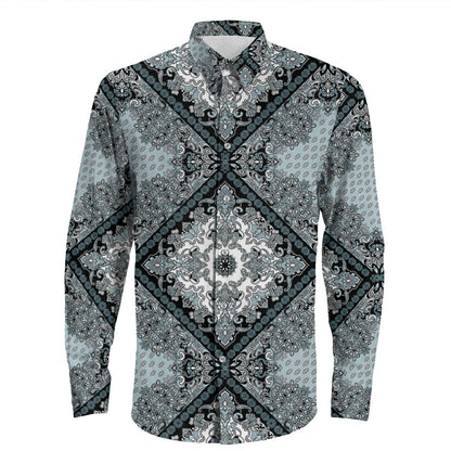 Shirt Paisley Bandana Pattern Seamless Long Sleeve Button Shirt