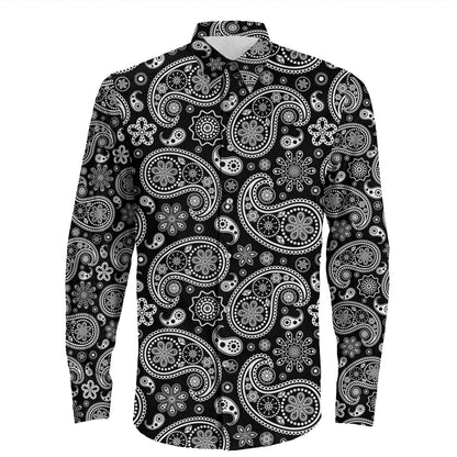 Shirt Paisley Bandana Pattern Seamless Long Sleeve Button Shirt