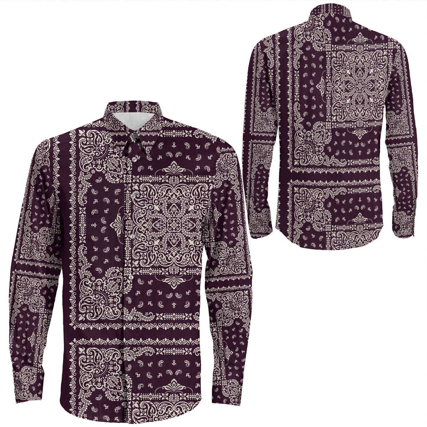 Shirt Paisley Bandana Pattern Seamless Long Sleeve Button Shirt