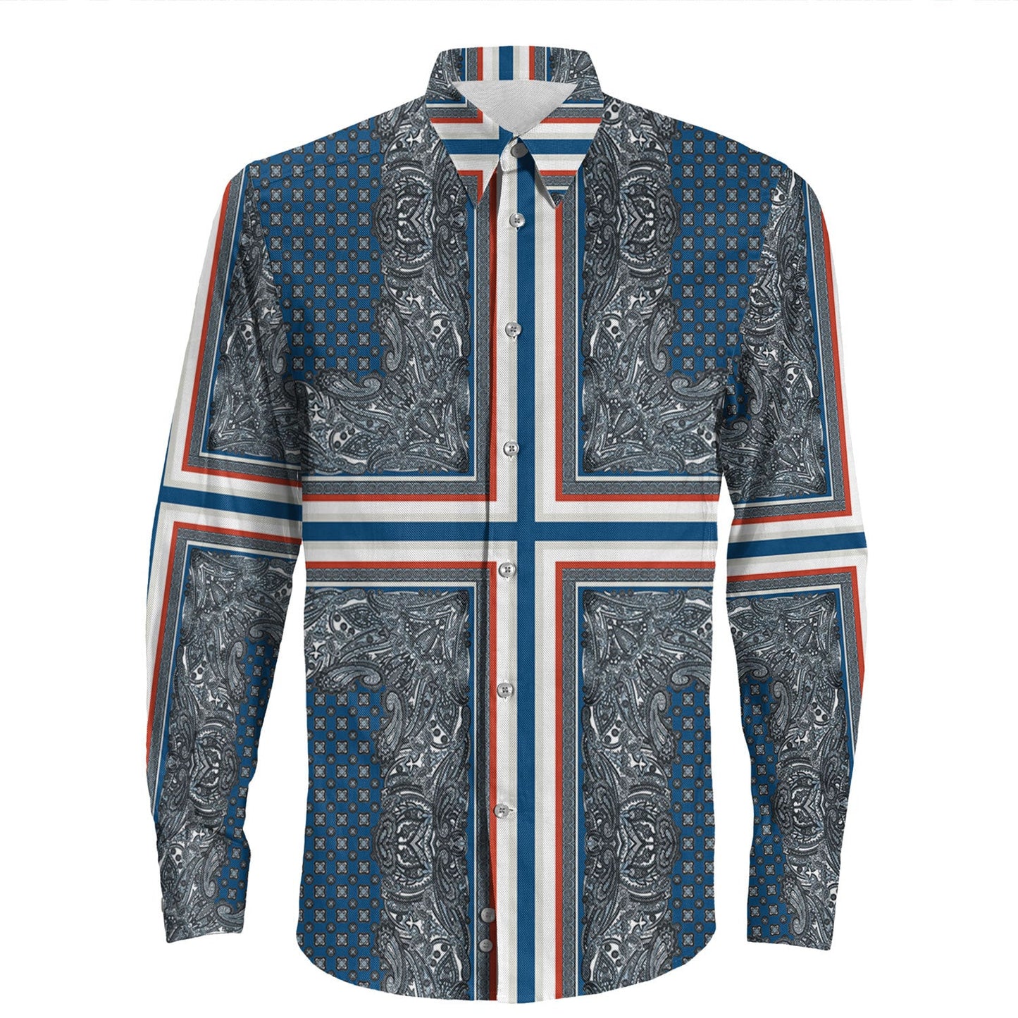 Shirt Paisley Bandana Pattern Seamless Long Sleeve Button Shirt